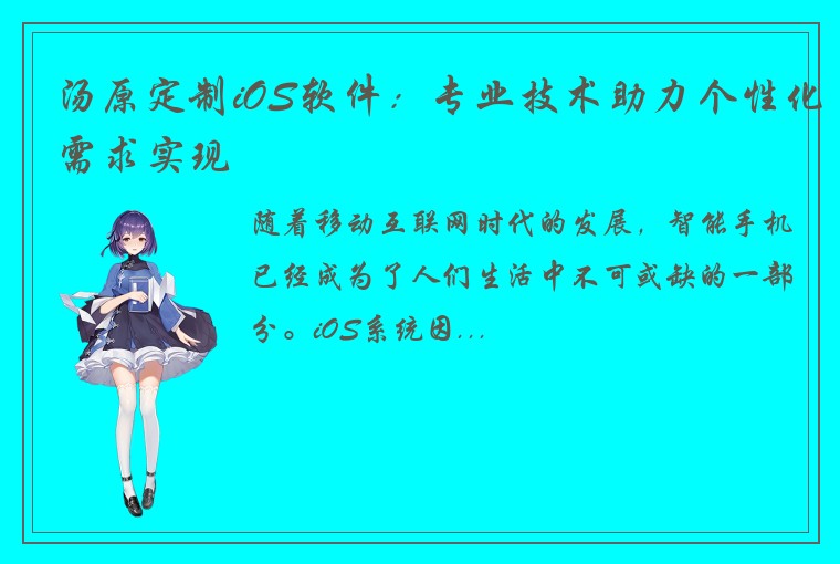 汤原定制iOS软件：专业技术助力个性化需求实现