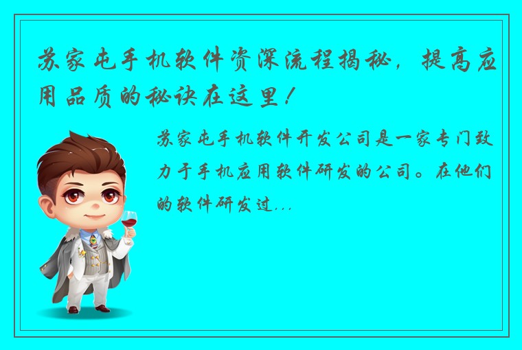 苏家屯手机软件资深流程揭秘，提高应用品质的秘诀在这里！