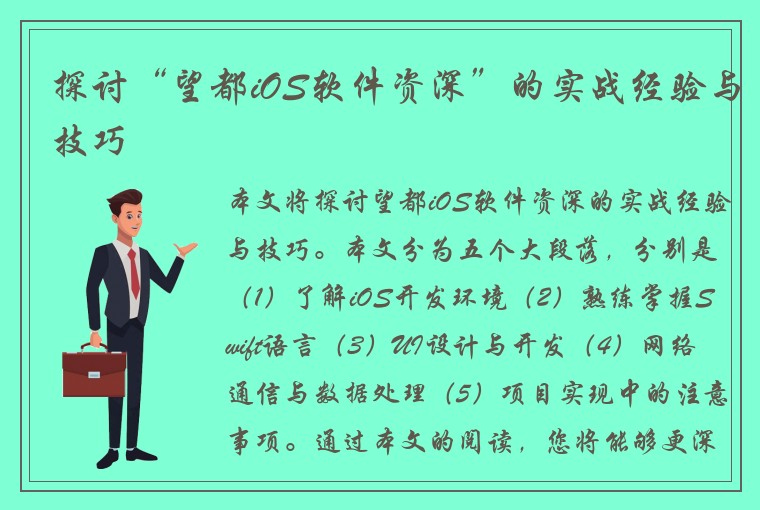 探讨“望都iOS软件资深”的实战经验与技巧