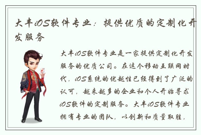 大丰iOS软件专业：提供优质的定制化开发服务